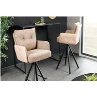 riess-ambiente Barhocker BIG GEORGE beige/schwarz - Samt, drehbar, Metall-Beine, mit Armlehne (Einzelartikel, 1 St), mit Taschenfederkern & Fußablage – ideal für Küchentresen oder Bar