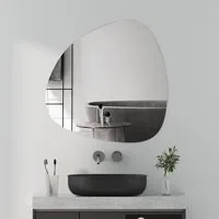 Boromal Badspiegel ohne beleuchtung Wandspiegel Asymmetrisch Spiegel Stein 80x80 60x60cm (Design Badezimmerspiegel Rahmenlos, mit Metall Haken), 5mm HD Umweltfreundlich Spiegel mit Splitterschutzfolie