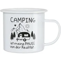 Macosa Home Tasse XL Tasse Metall Weiß Camping 3 vers. Designs, 1-tlg., Metall, Becher 450 ml Metalltasse Metallbecher