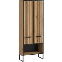 welltime Hochschrank LOCRI, Höhe 159 cm, 2 Türen, 6 Einlegeböden, 1 offenes Fach (1-St., industrial Look mit Rillenoptik & Metall Kufen) variable Einlegeböden, modernes Design, Badschrank, Bad