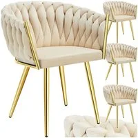 tectake Esszimmerstuhl Samtstuhl gepolstert, mit Samtbezug, Knotendesign, 60,5 x 55 x 75 cm (Polsterstuhl Astano in sandfarben/gold, 4 St), Stahlbeine, höhenverstellbare Kunststofffüße, Belastbarkeit 120 kg