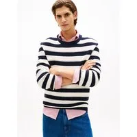 Tommy Hilfiger Rundhalspullover CROCHET BLOCK STRIPE CREW NECK Gestreifter Relaxed Fit Häkelpullover