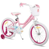 JOYSTAR Kinderfahrrad 12 14 16 18 Zoll Mädchenfahrrad, 3 - 9 Jahre,Geschenk für Prinzessin, 1 Gang, Mit Hilfsrädern, farbigen Bändern, Korb, Reflektor, Kettenabdeckung