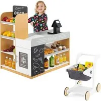 KOMFOTTEU Kaufladen mit Einkaufswagen, mit Tafel & Registrierkasse