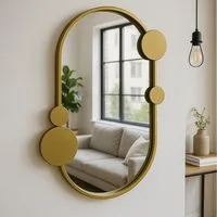 EDAXO Wandspiegel Wandspiegel SAANA mit geometrischen Verzierungen, 50 x 76 cm, Wandspiegel mit dekorativen Kreisornamenten