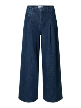 selected women - SLFEXTRA WIDE SELMA-NOA HW JEANS dark blue denim - Gr. - 32