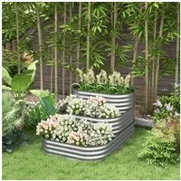 Outsunny Hochbeet 3-stufiger Pflanzkasten aus Metall, DIY Blumenkasten (Gemüsebeet, 1 St., Kräuterbeet), für Garten, Balkon, Silber, 158 x 109 x 82 cm