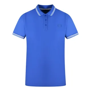 Cavalli Class Polohemd mit Zwillings-Paspelkragen in Blau