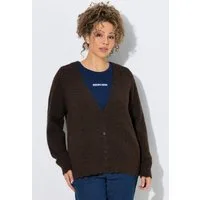 Ulla Popken Strickjacke Strickjacke Ajour-Bündchen V-Ausschnitt Langarm