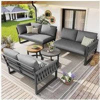 Flieks Gartenlounge-Set, 6-Sitzer Gartenmöbel-Set Sitzgruppe mit 2 stapelbaren Couchtische