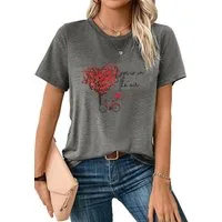 PYLIKE T-Shirt Damen Casual Kurzarmshirt mit Liebesbaum Druck bequemes t shirt Bequem für Freizeit und Büro,Strandurlaub