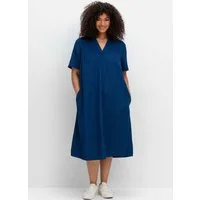Sheego Etuikleid Blusenkleid Kurzarm mit Polokragen, in Längsstruktur
