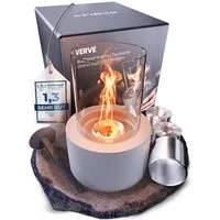 FIRELL Tischfeuer Ethanol Tischkamin Indoor & Outdoor Echtfeuer-Dekokamin (aus massivem Beton, Komplett-Set), Verstellbare Flamme, 3,2 kg Beton, 3h Brenndauer, TÜV Geprüft