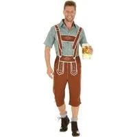 dressforfun Kostüm Lederhose/Herrentracht, in braun, Gr. S, Traditionelle Stickereien, Fesche Trachtenhose, Verstellbare H-Träger, Legeres bequemes Hemd