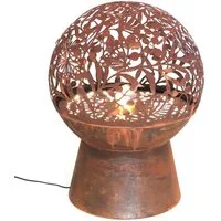 Dehner Gartenbrunnen Floral, frostbeständig, Höhe 66 cm, Ø 50 cm, Cortenstahl, Komplett-Set mit warmweißer LED Beleuchtung / Pumpe / Trafo