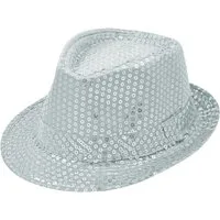 Party Factory Kostüm Pailletten-Hut silber Accessoire für Karneval oder Party, mit glitzernden Pailletten versehen