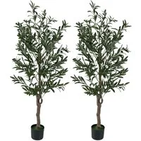 Kunstbaum Olivenbaum, COSTWAY, Höhe 150 cm, Künstliche Topfbäume mit realistischen Früchten, Moosen