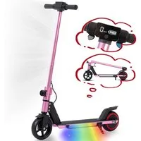 Vankel E-Scooter Kinder ab 6 Jahre, klappbar, 10km, Bunte Leuchten, Jungen und Mädchen, 150 W, 14 km/h, (für Jungen und Mädchen, max. 50kg, faltbar, Aluminiumrahmen), Elektro-Kinderroller, Lenksäulenlicht, mit Haken, EBS + Fußbremse