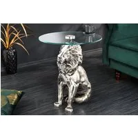 riess-ambiente Beistelltisch WILDLIFE LION 60cm silber antik / transparent · Couchtisch aus Metall (Einzelartikel, 1-St), Wohnzimmertisch mit Glas-Tischplatte · rund · handmade · Löwen-Statue
