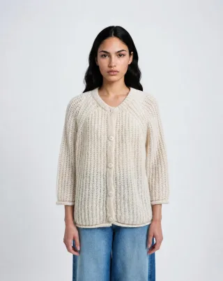 Smith&Soul - Hairy Round Neck 3/4 Slv Cardigan sand - Gr. - M
