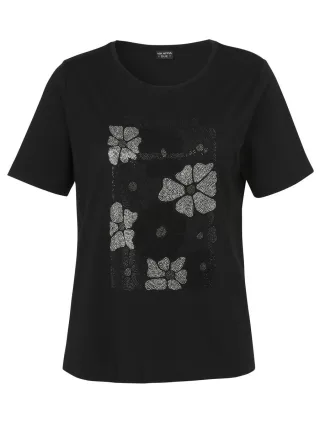 VIA APPIA DUE - T-Shirt mit floralem Print und schimmernden Details schwarz - Gr. - 48
