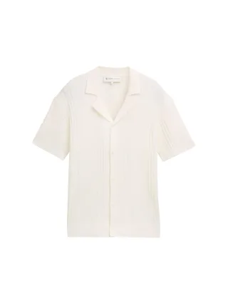 Denim Tom Tailor - Relaxed Fit Strickhemd im Polo-Look off white - Gr. - L
