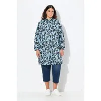 Ulla Popken Hemdbluse Longbluse Blüten A-Linie Hemdkragen Langarm