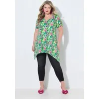 MIAMODA T-Shirt T-Shirt exotisches Blumenmuster Zipfelsaum