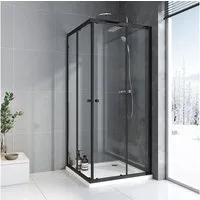Boromal Eckdusche Duschkabine Schwarz 90x90 100x100 75x75 Eckeinstieg mit schiebetür, BxT: 75x80 cm, 5mm ESG, Alu-Rahmen, Alu-profile, Duschwand Duschtür für Dusche, 90x75, 90x80cm, Easy Clean Funktion, Magnetdichtleisten