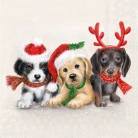 Ambiente Luxury Paper Products Papierserviette, Servietten Papier 33x33cm 3-lagig mit Weihnachtswelpen Motiv 20 Stück