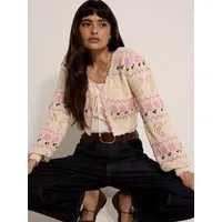 Apricot Cardigan Pointelle-Strickjacke mit Schmetterlings- und Blumenmuster