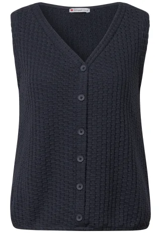 Street One - Strukturtop mit Knopfleiste deepwater blue - Gr. - 38
