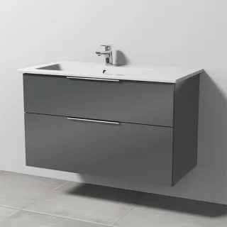 Sanipa 3way Keramik-Set Venticello Keramik-Waschtisch und Unterbau mit 2 Auszügen, Anthrazit-Glanz UF32579