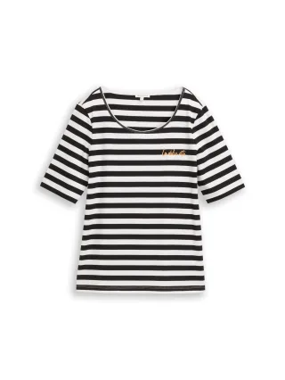 Tom Tailor - T-Shirt mit Stickerei black white stripe - Gr. - M