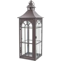 Dekoleidenschaft Kerzenlaterne aus Metall & Glas, große Laterne 45cm hoch, Gartenlaterne Kerzenhalter, braun, Metalllaterne, Hängelaterne, Windlicht, Gartendeko für Draußen
