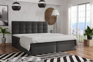 Boxspringbett Schlafzimmerbett BASILIO 180x200cm Stoff Fresh Anthrazit