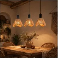 ZMH Pendelleuchte Hängelampe Boho Pendelleuchte Rattan 1/3 Flammig Vintage Geflochten, ohne Leuchtmittel, E27 Hängeleuchte