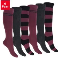 Footstar Langsocken Damen Herren Kniestrümpfe geringelt (6 Paar)