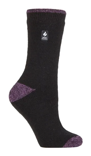 Heat Holders Lite - Isolierte Thermosocken für Damen | Mehrere Designs einschließlich Argyle Streifen Herzen Sterne | Warme Socken für Winter - Schwarz / Lila H&T (Teneriffa)