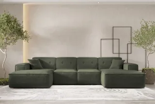 Wohnlandschaft Sofa U-Form CESINA in Stoff Ascot Bukla Winter Moss