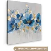 OneMillionCanvasses® Leinwandbild Blumen - Blau - Abstrakt, Fotodruck (1 St), Wandbild, Deko Schlafzimmer Wohnzimmer Flur 20x20 cm