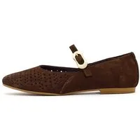 Derimod Ballerinas aus Veloursleder Ballerina Echtes Wildleder, Lederfutter, Mary Jane Riemen, Perforiertes Design