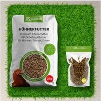 Boni-Shop Set Hühnerfutter mit Insekten 30kg - Premium Geflügelfutter 25kg, für: Vogel, Getrocknete Schwarzkopfmaden 5kg