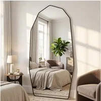 ANTOK Ganzkörperspiegel in diamantförmigem Design, freistehend & wandmontierbar (1-St), In Schwarz & Gold – für Wohnzimmer und Bad, 80x180cm