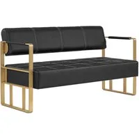 Barberpub Sitzbank BarberPub Sitzbank mit Rückenlehne W528 (Schwarz-Gold/Kunstleder)