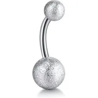 Karisma Schmuck Bauchnabelpiercing Chirurgenstahl Bananabell Sandgestrahlt 2 Kugeln Matt/Diamant-Optik, Frauenschmuck