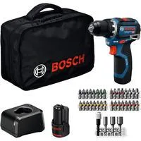 Akku-Bohrschrauber GSR 12V-32 Professional, 12Volt blau/schwarz, 2x Li-Ionen Akku 2,0Ah, 36-teiliges Zubehör-Set, Werkzeugtasche