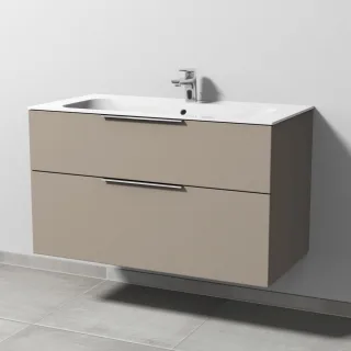 Sanipa 3way Keramik-Set Finion Keramik-Waschtisch und Unterbau mit 2 Auszügen, Sandgrau-Matt UF40167