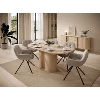 MOEBLO Esstisch Ausziehbarer NOLI (ovaler Esstisch Glatte Tischplatte auf Basis mit Rillenstruktur, 3D-Optik, Design-Fronten in Eiche Cremona), (BxHxT): 180–220 x 75,6 x 90 cm