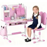 Rutaqian Kinderschreibtisch Kinderschreibtischstuhl mit Bücherständer,Höheverstellbar 65 und 71cm (Schreibtisch Mädchen ab 6 jahren, 1-St., ergonomischer Kids Schreibtisch und Stuhlset für Kinder), mit Stuhl & Schublade,Kinder Schüler Schreibtisch fü